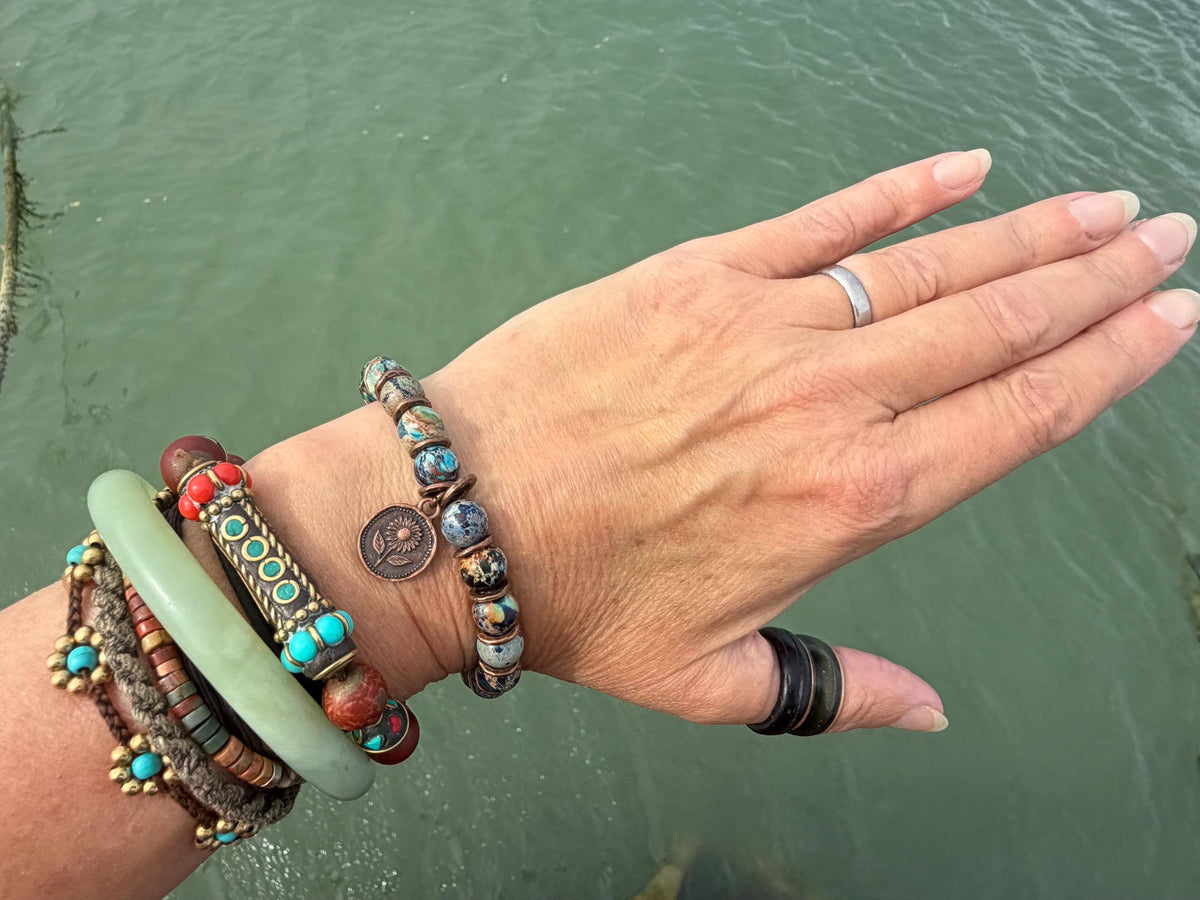 Ocean jasper gemstone bracelet, handmade gift for him or her. Ethical jewellery, handmade unique jewellery. Unusual gifts for women