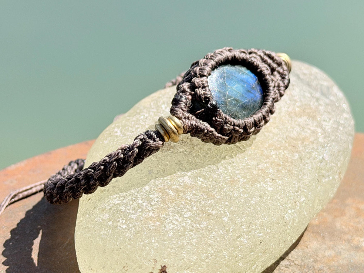 Stunning macrame wrapped peacock labradorite bracelet, ethical jewellery, unusual jewellery, macrame jewellery.  gemstone macrame bracelet.