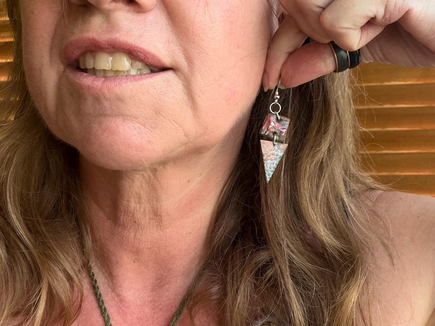 Handmade earrings using Sussex clay. Unique jewellery, ceramic earrings, boho jewellery, boho earrings, unique earrings, unique gift for her