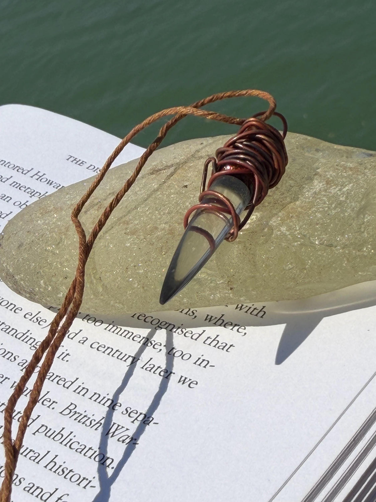 Eco friendly handmade necklace made from ethical quartz & naturally weathered recycled copper. Ethical jewellery. Unique handmade jewellery.