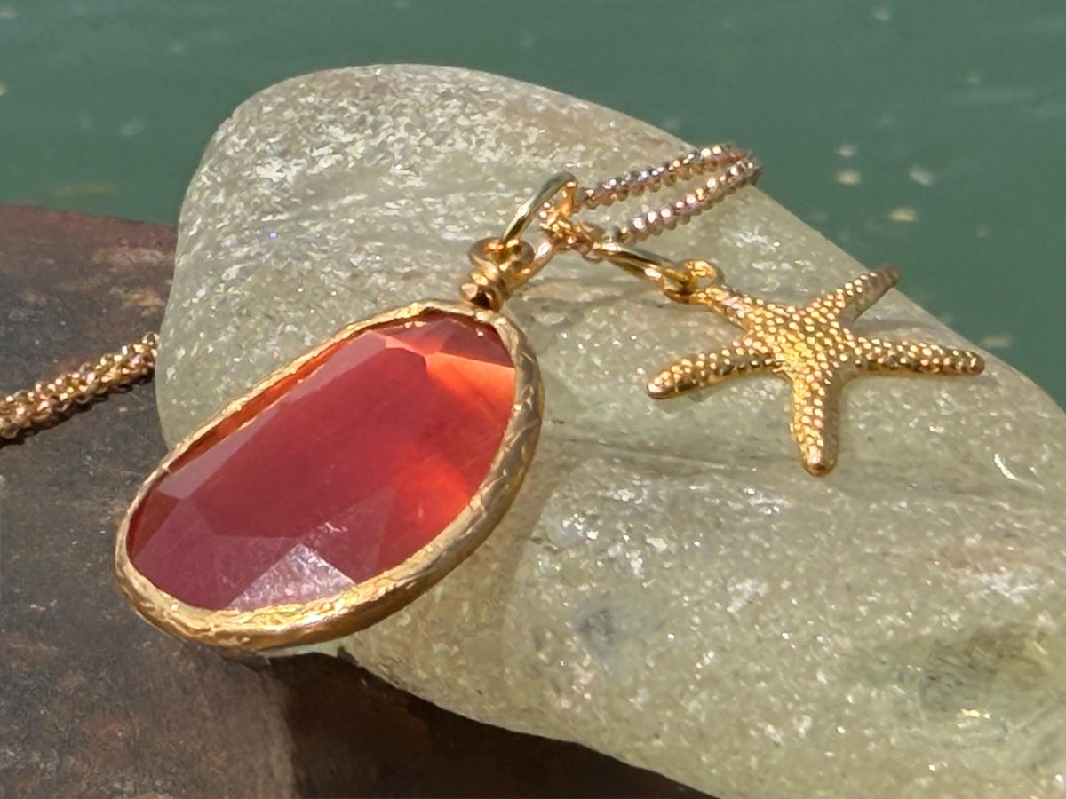 Stunning orange necklace on a recycled adjustable chain. Unusual and beautiful jewellery. Ethical, sustainable and eco friendly. Upcycled.