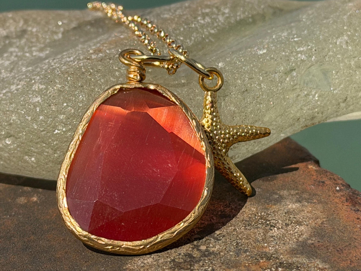 Stunning orange necklace on a recycled adjustable chain. Unusual and beautiful jewellery. Ethical, sustainable and eco friendly. Upcycled.