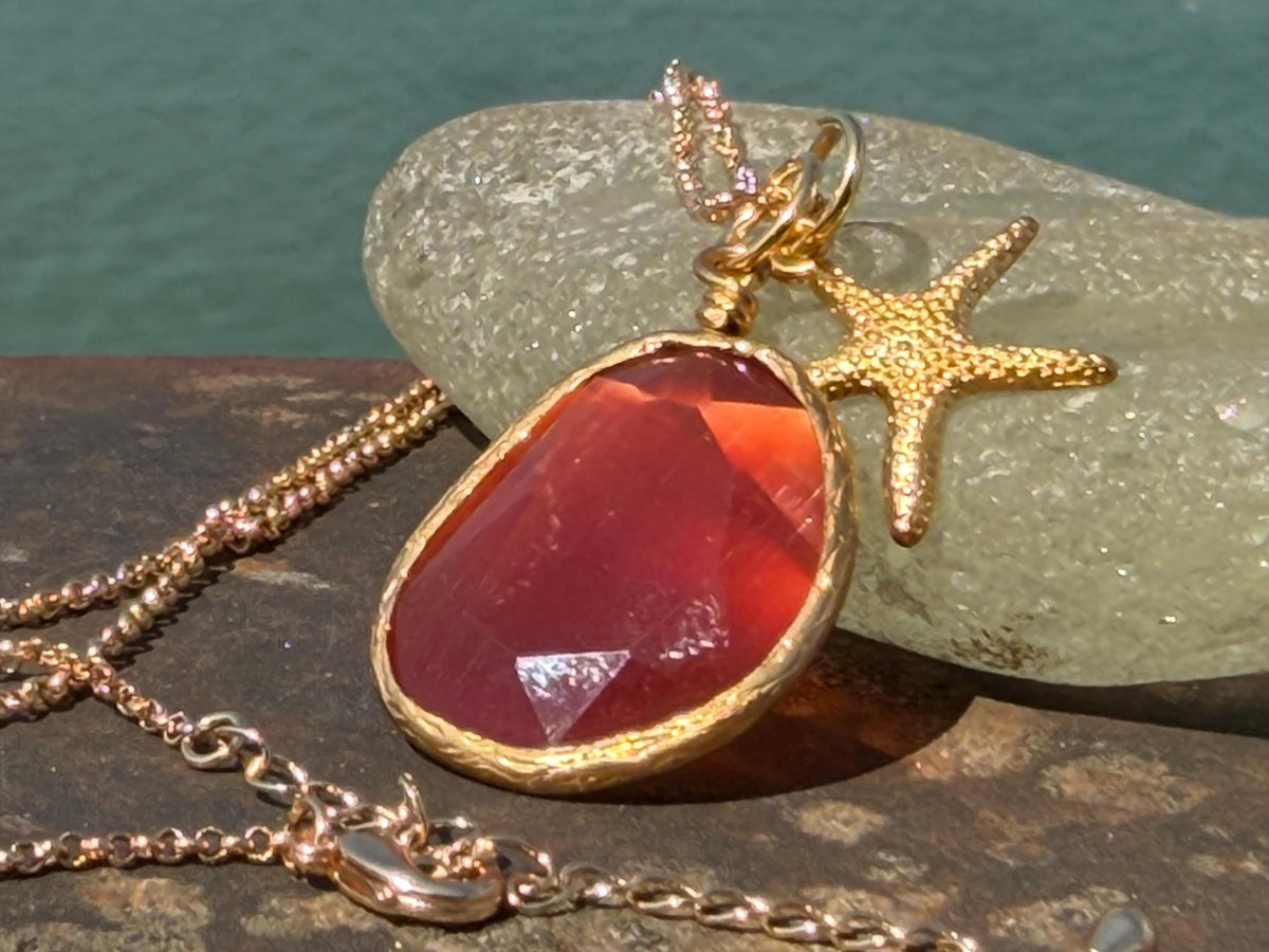 Stunning orange necklace on a recycled adjustable chain. Unusual and beautiful jewellery. Ethical, sustainable and eco friendly. Upcycled.