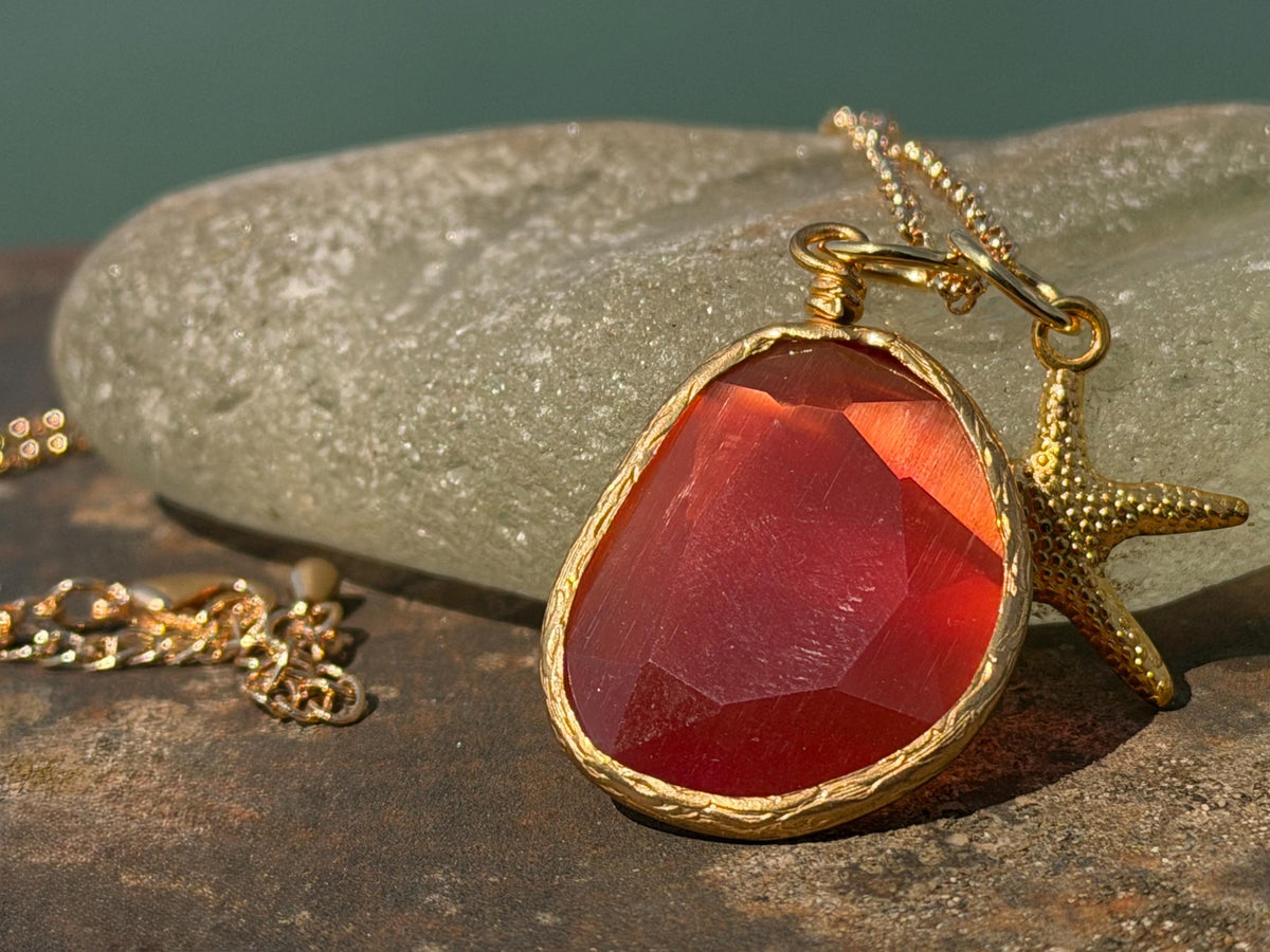 Stunning orange necklace on a recycled adjustable chain. Unusual and beautiful jewellery. Ethical, sustainable and eco friendly. Upcycled.