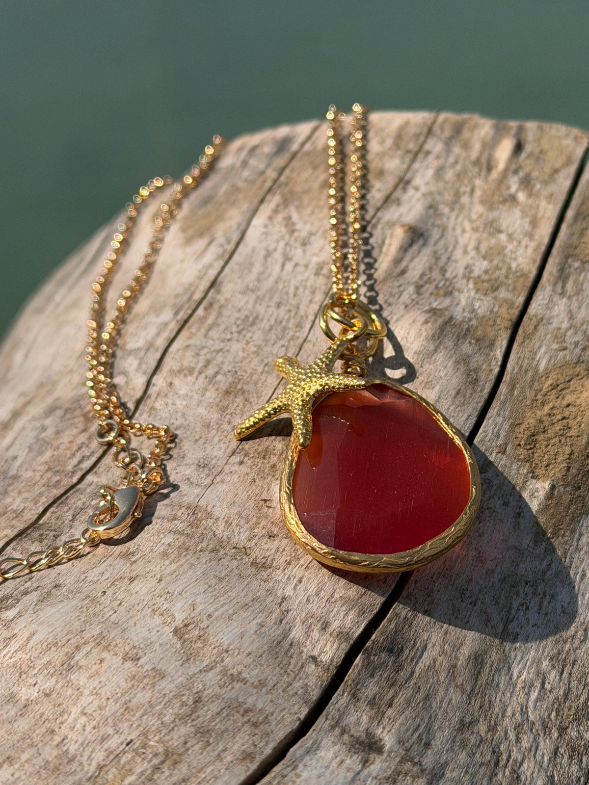 Stunning orange necklace on a recycled adjustable chain. Unusual and beautiful jewellery. Ethical, sustainable and eco friendly. Upcycled.