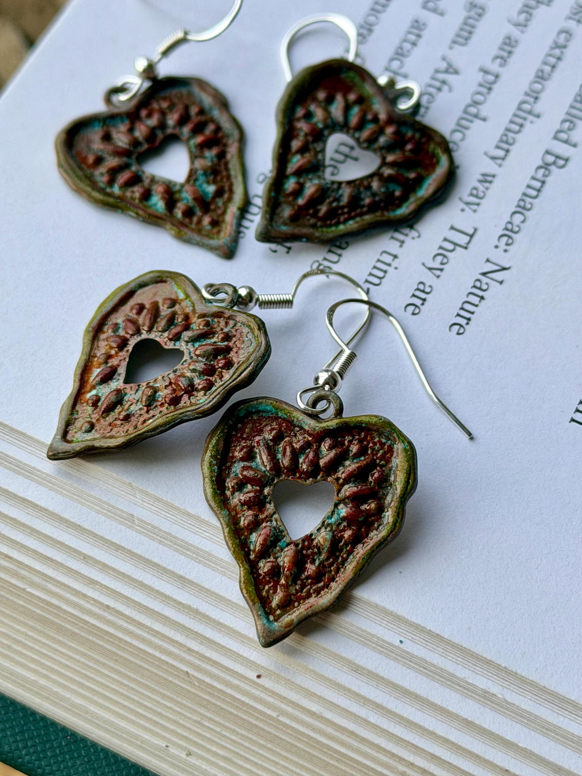 Handmade heart earrings. Rustic earrings, unusual earrings, unusual gift for her, red earrings, boho earrings, heart jewellery, hippy gift