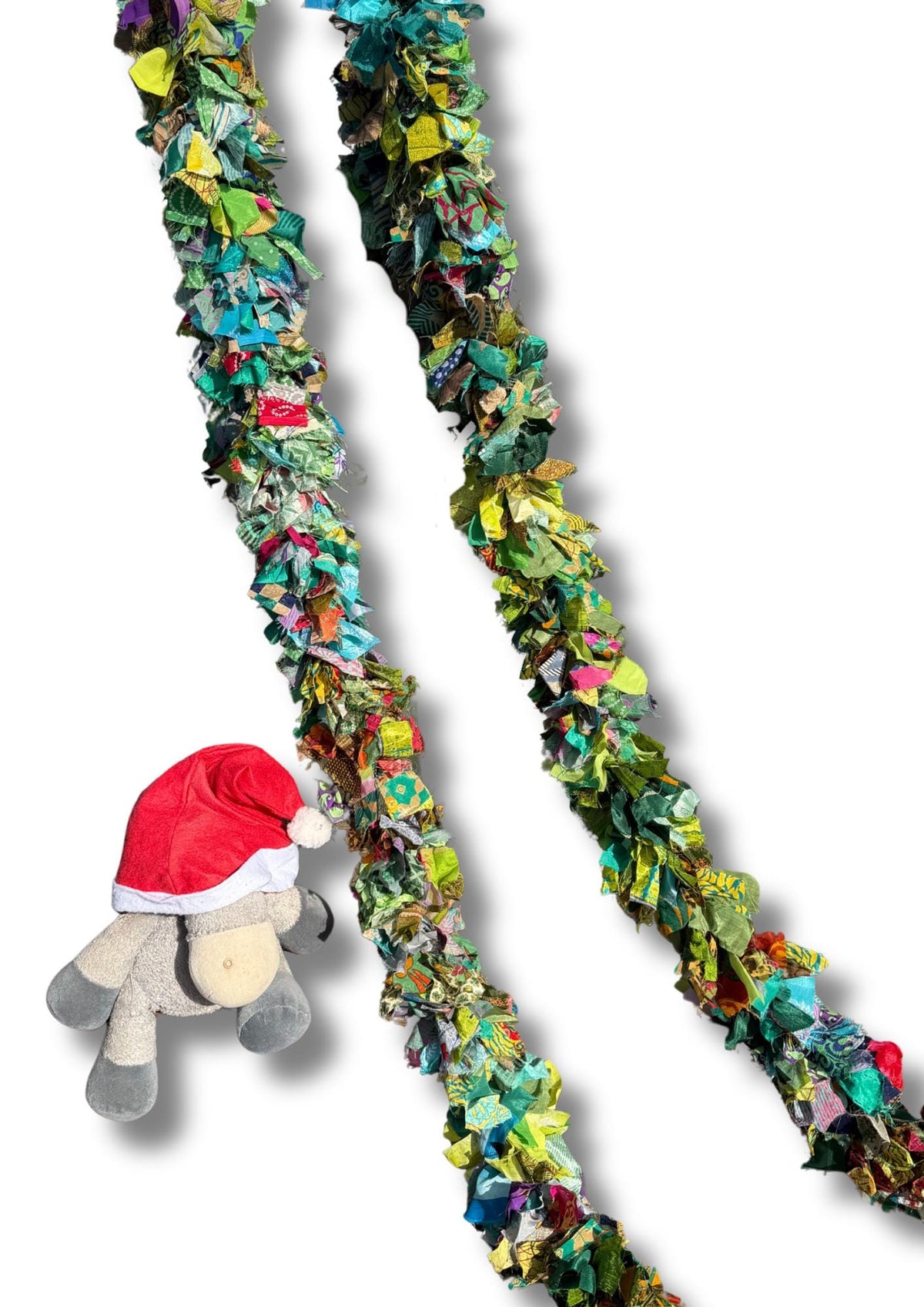 Eco friendly green tinsel! Ethical, sustainable and planet friendly. Handmade ethical Christmas decor. Green eco tinsel. Festive garland