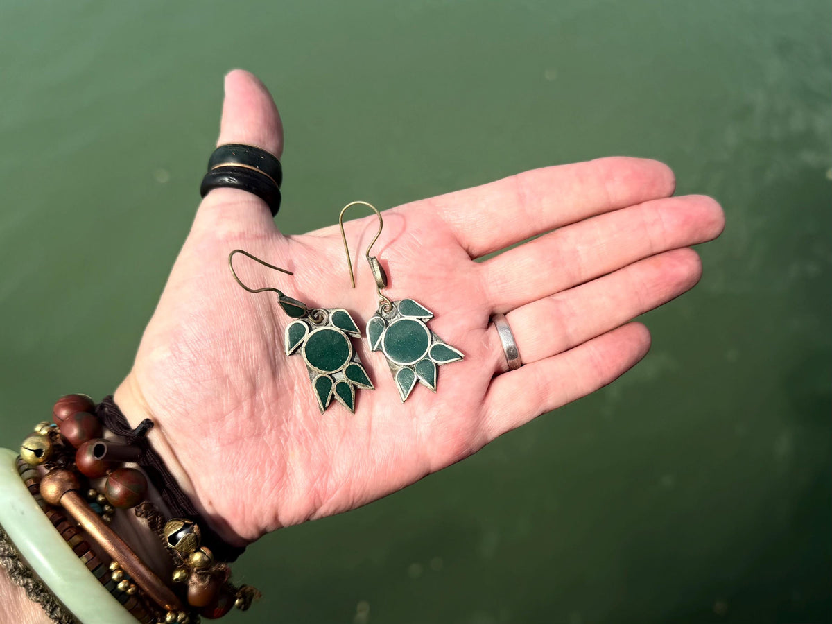 Gypsy jewellery, vintage turtle earrings, green jewellery, ethical jewellery, gypsy earrings, romantic gifts, eco friendly jewellery