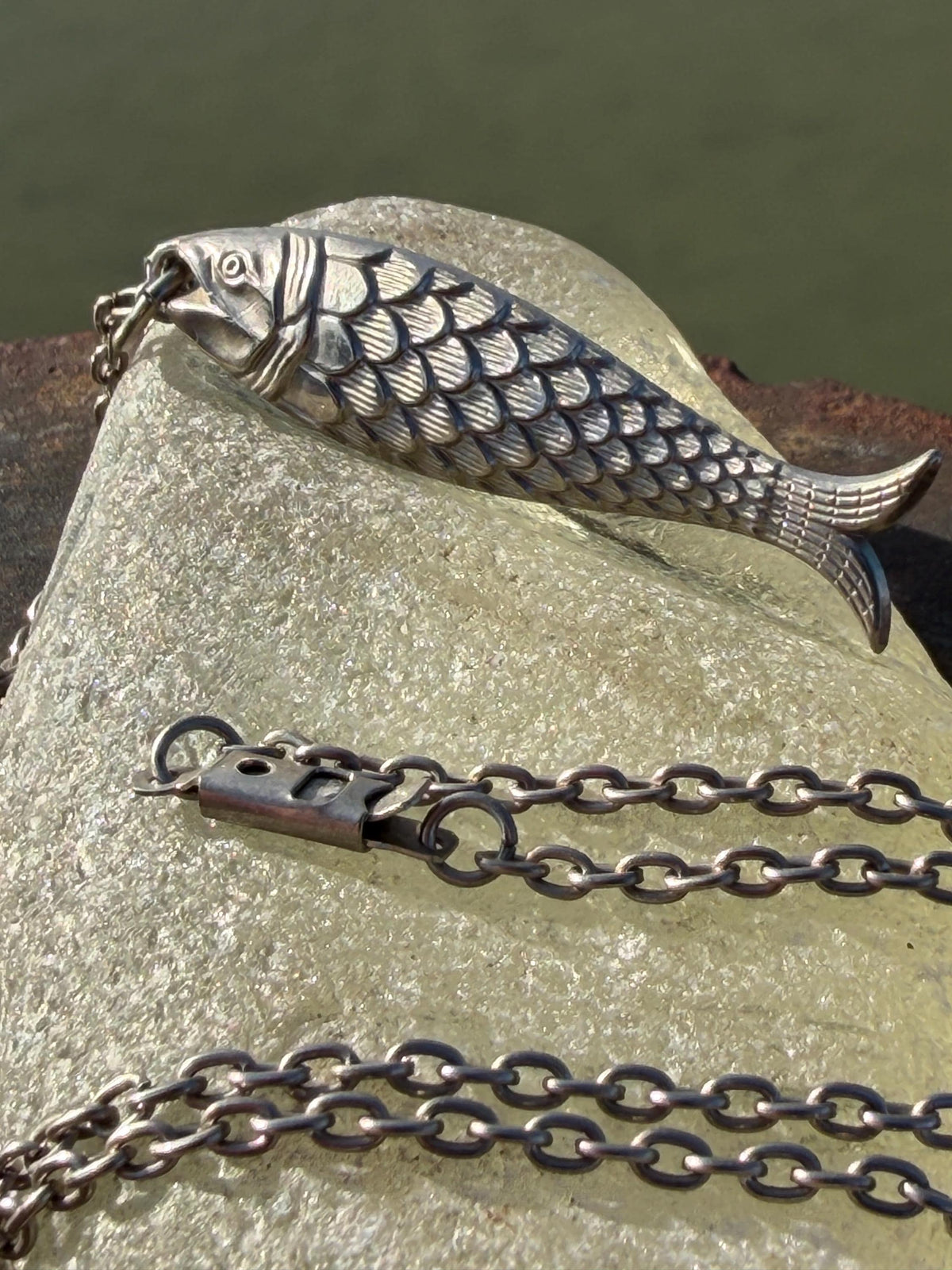 Vintage fish necklace. Vintage necklace, boho necklace, ethical jewellery, eco friendly necklace, gift for her, fish pendant for him