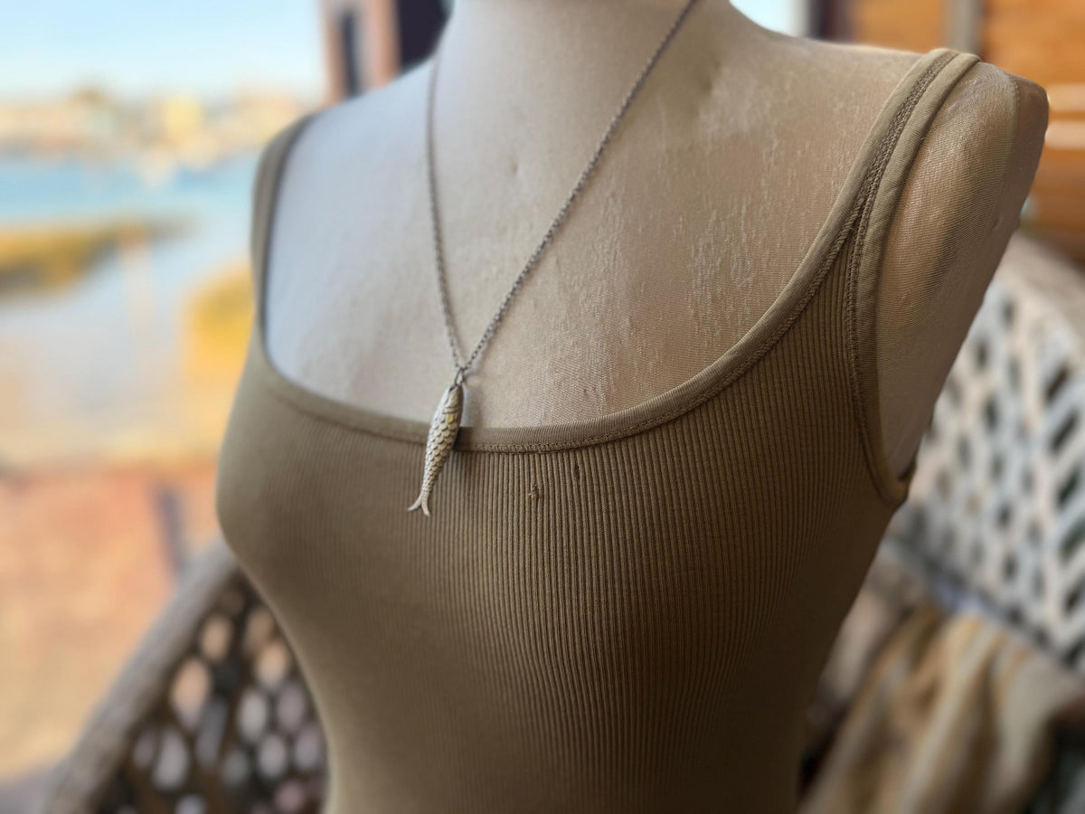 Vintage fish necklace. Vintage necklace, boho necklace, ethical jewellery, eco friendly necklace, gift for her, fish pendant for him