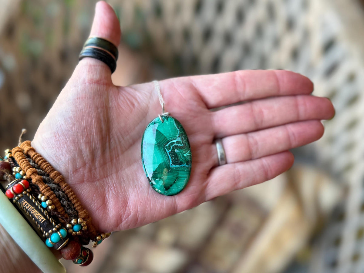 Azurite malachite necklace, malachite pendant, large gemstone necklace, green gemstone, Handmade gemstone necklace, boho gift for her