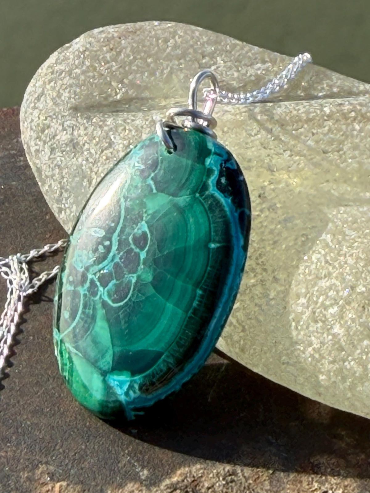 Azurite malachite necklace, malachite pendant, large gemstone necklace, green gemstone, Handmade gemstone necklace, boho gift for her