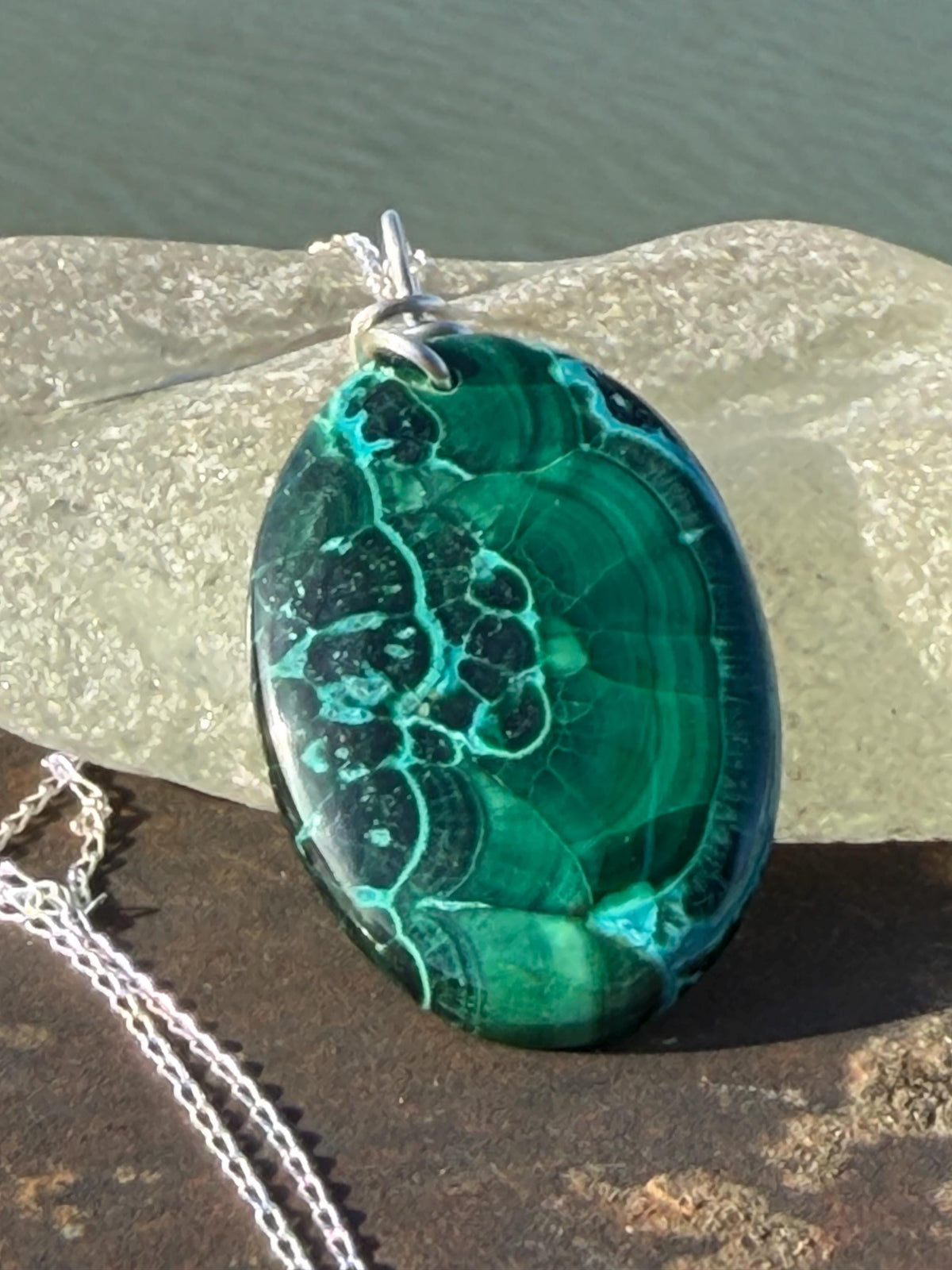 Azurite malachite necklace, malachite pendant, large gemstone necklace, green gemstone, Handmade gemstone necklace, boho gift for her