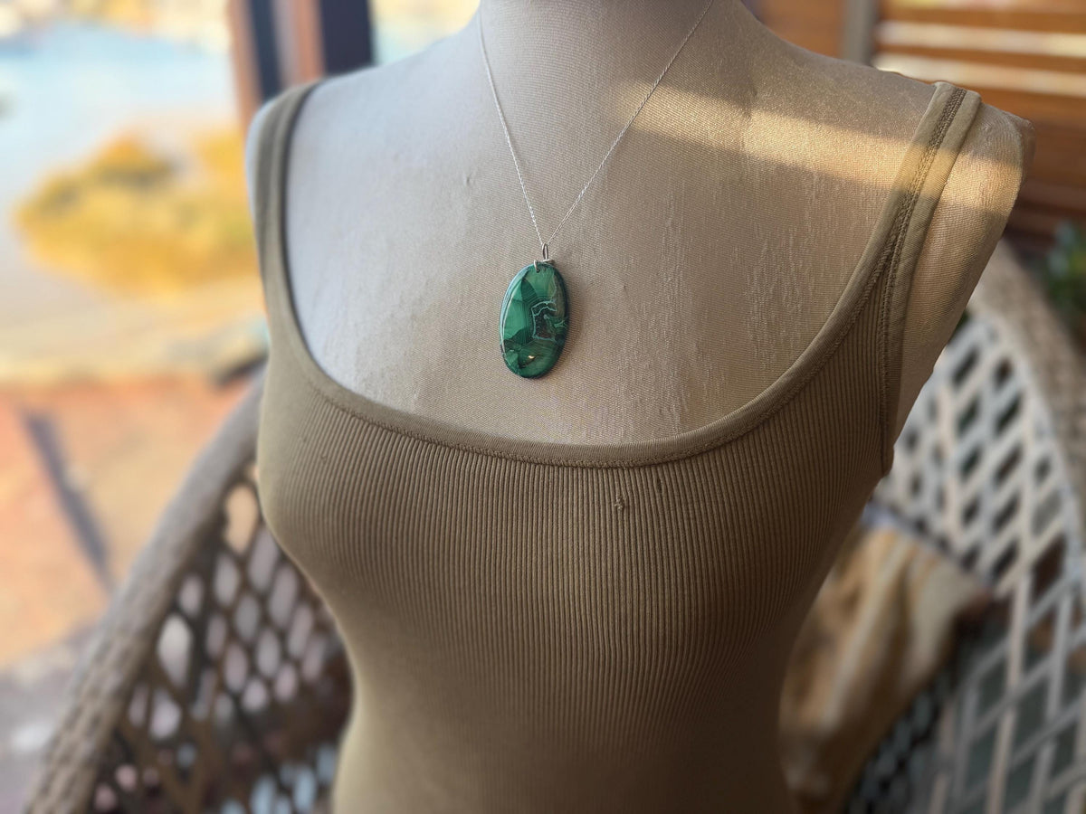 Azurite malachite necklace, malachite pendant, large gemstone necklace, green gemstone, Handmade gemstone necklace, boho gift for her