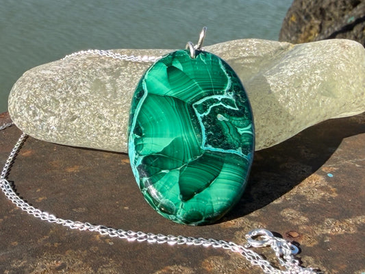 Azurite malachite necklace, malachite pendant, large gemstone necklace, green gemstone, Handmade gemstone necklace, boho gift for her