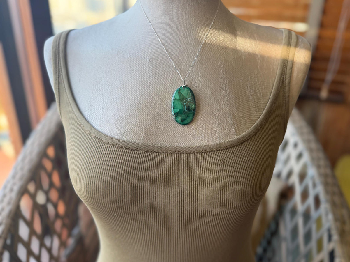 Azurite malachite necklace, malachite pendant, large gemstone necklace, green gemstone, Handmade gemstone necklace, boho gift for her