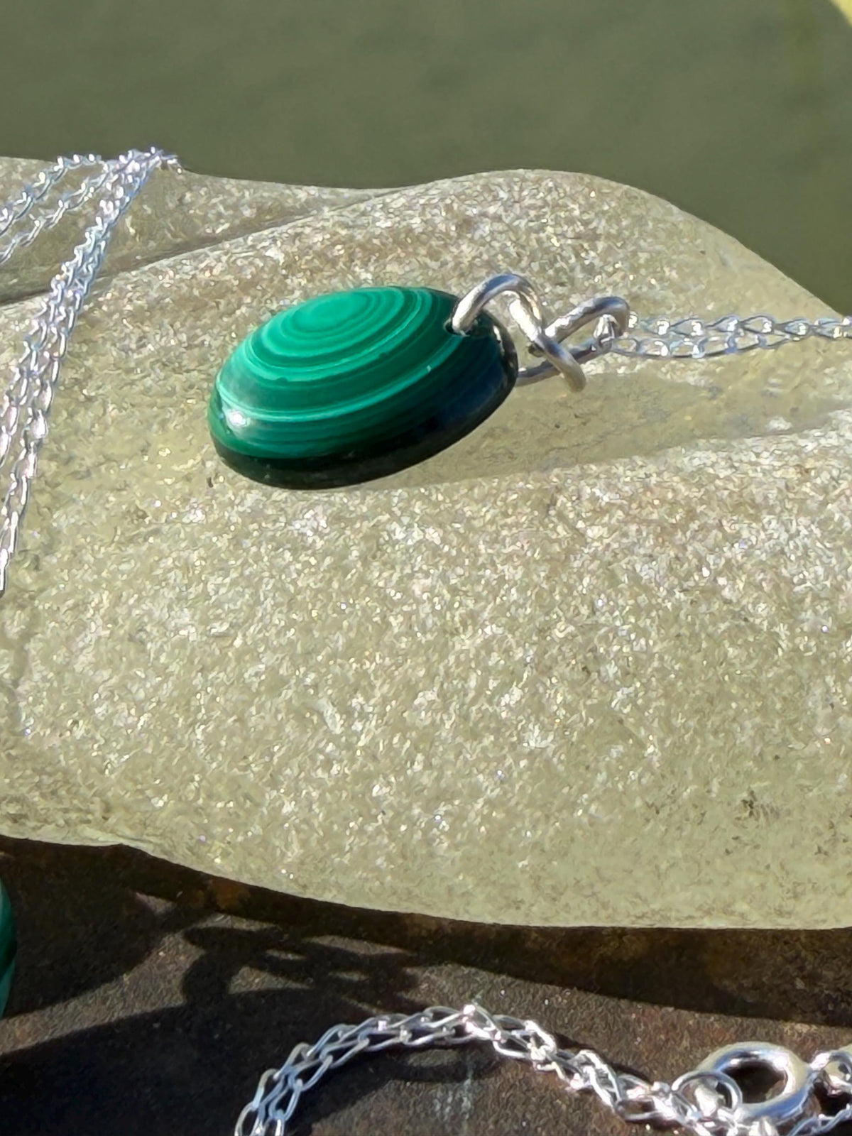 Green malachite gemstone necklace, malachite pendant, small gemstone necklace. Handmade gemstone necklace, boho eco friendly gift for her.