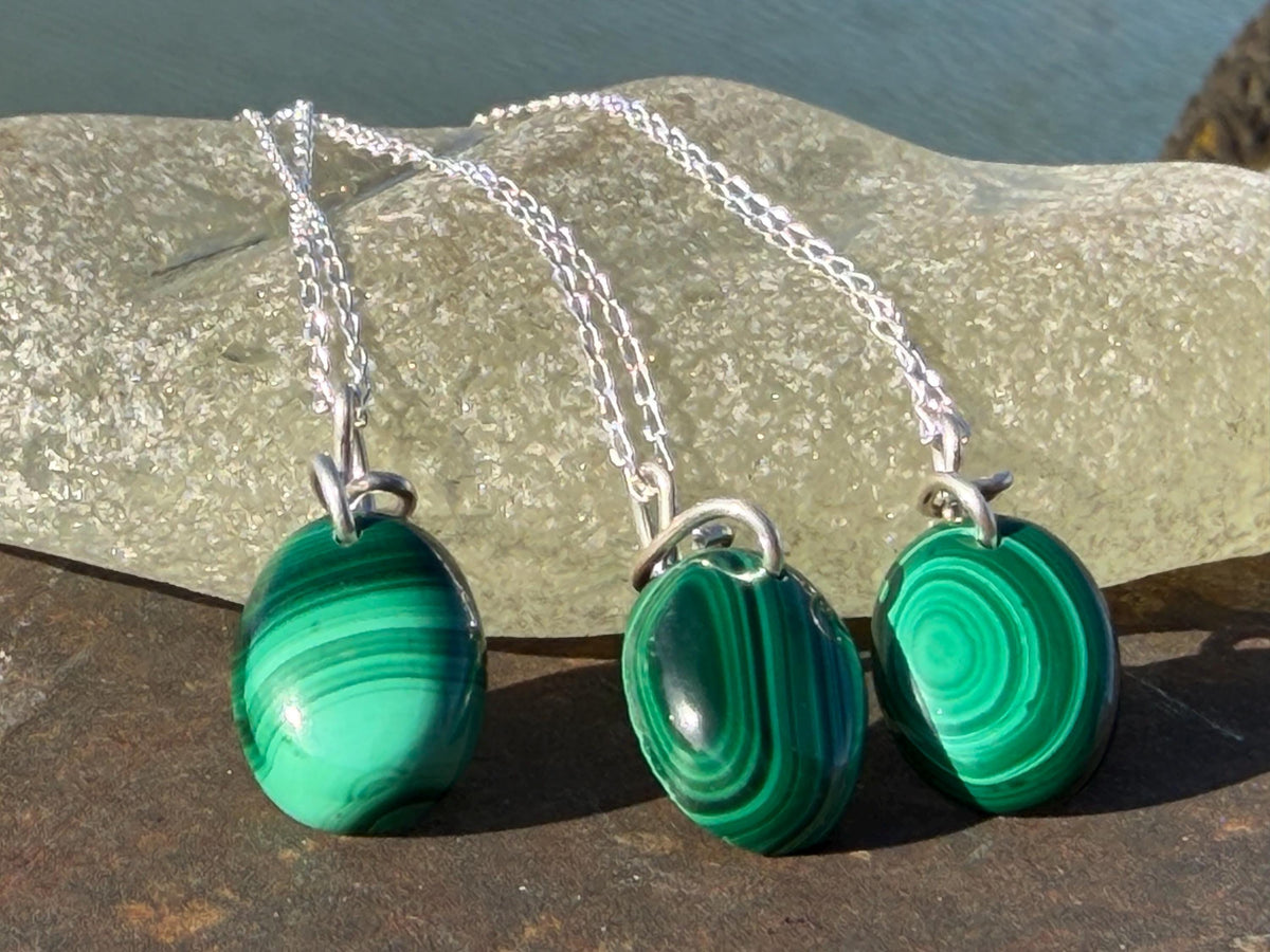 Green malachite gemstone necklace, malachite pendant, small gemstone necklace. Handmade gemstone necklace, boho eco friendly gift for her.