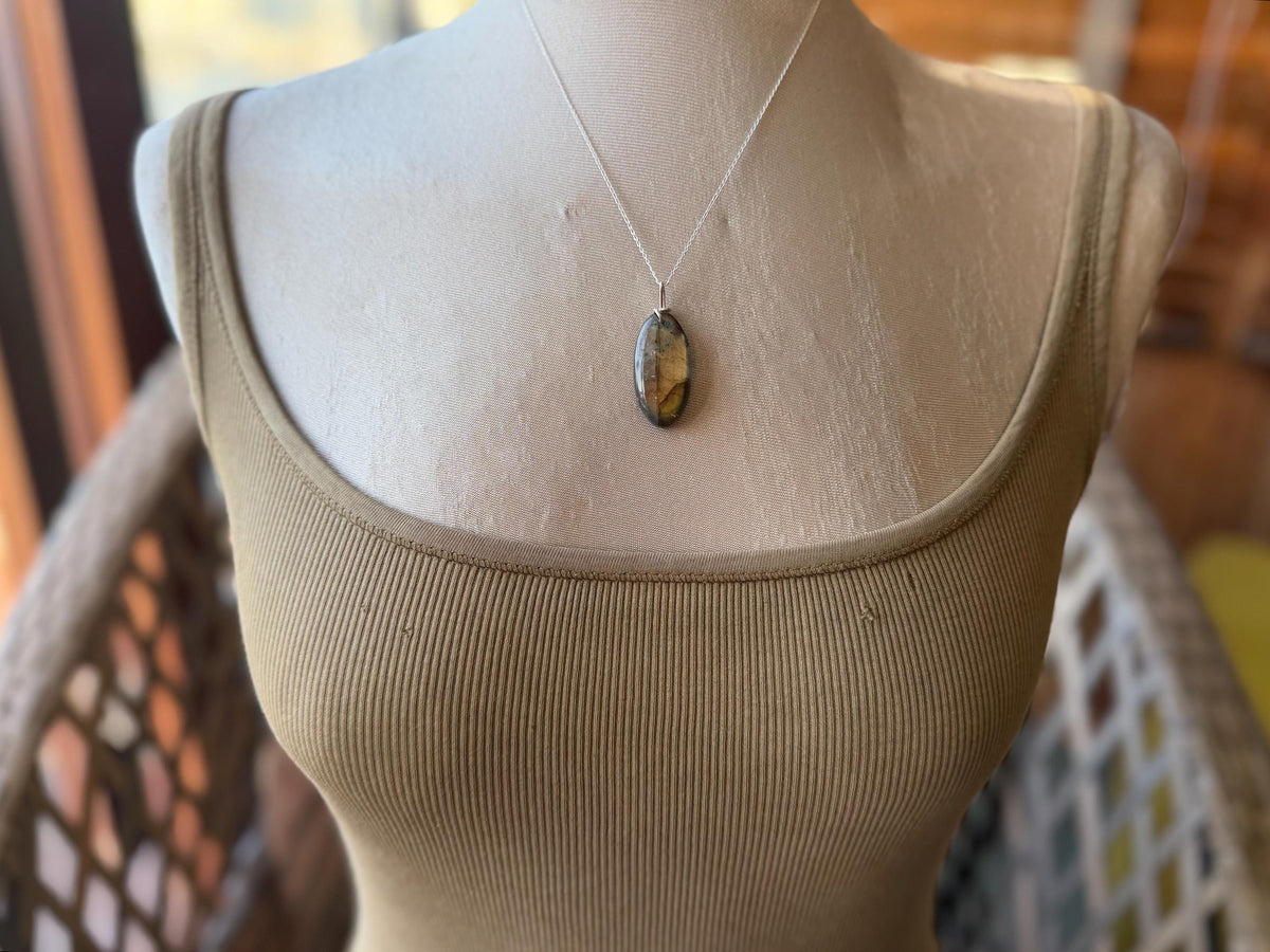 Gold labradorite necklace, labradorite jewellery, boho gift for her, unusual necklace, ethical jewellery, handmade labradorite pendant
