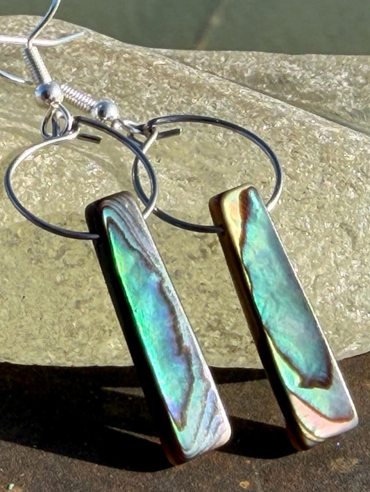 Abalone earrings. Handmade eco friendly earrings, abalone jewellery, rainbow earrings, funky jewellery, unusual jewellery, ethical jewellery