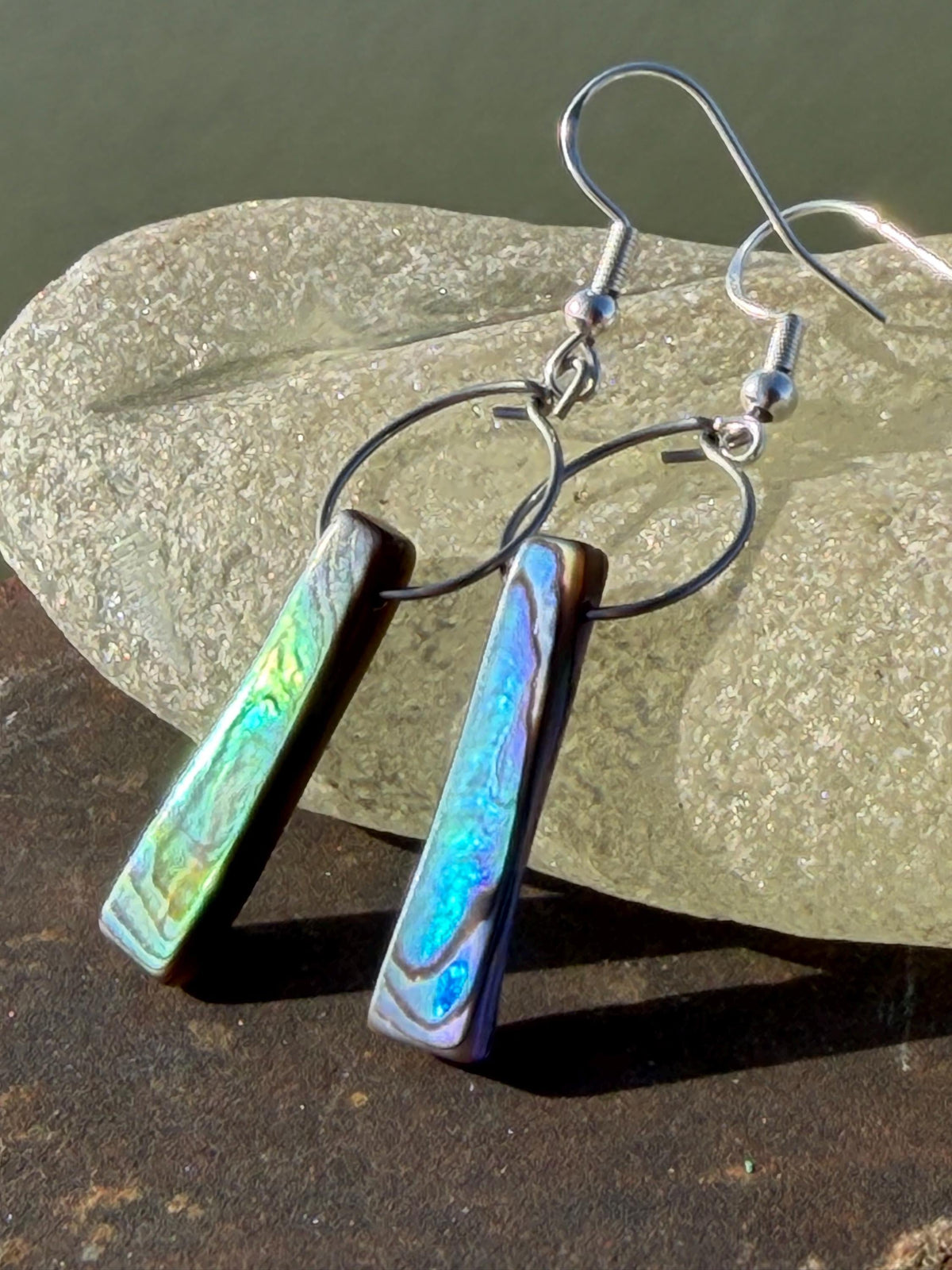 Abalone earrings. Handmade eco friendly earrings, abalone jewellery, rainbow earrings, funky jewellery, unusual jewellery, ethical jewellery