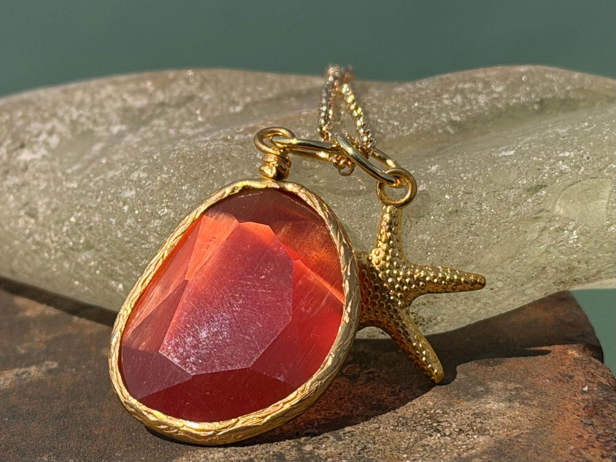 Stunning orange necklace on a recycled adjustable chain. Unusual and beautiful jewellery. Ethical, sustainable and eco friendly. Upcycled.