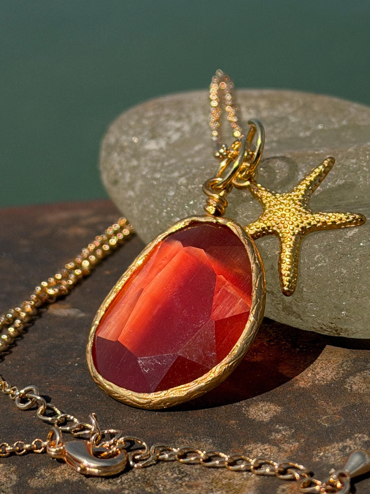 Stunning orange necklace on a recycled adjustable chain. Unusual and beautiful jewellery. Ethical, sustainable and eco friendly. Upcycled.