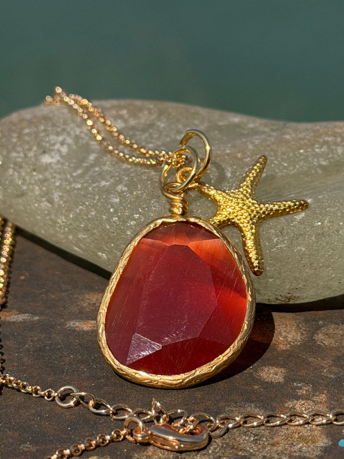 Stunning orange necklace on a recycled adjustable chain. Unusual and beautiful jewellery. Ethical, sustainable and eco friendly. Upcycled.