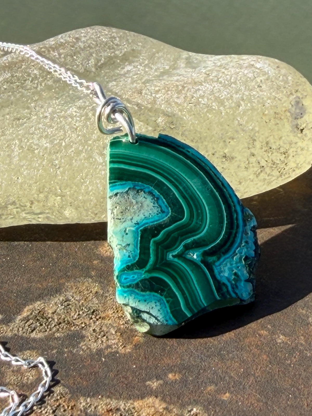 Azurite malachite necklace, malachite pendant, large gemstone necklace, green gemstone, Handmade gemstone necklace, boho gift for her
