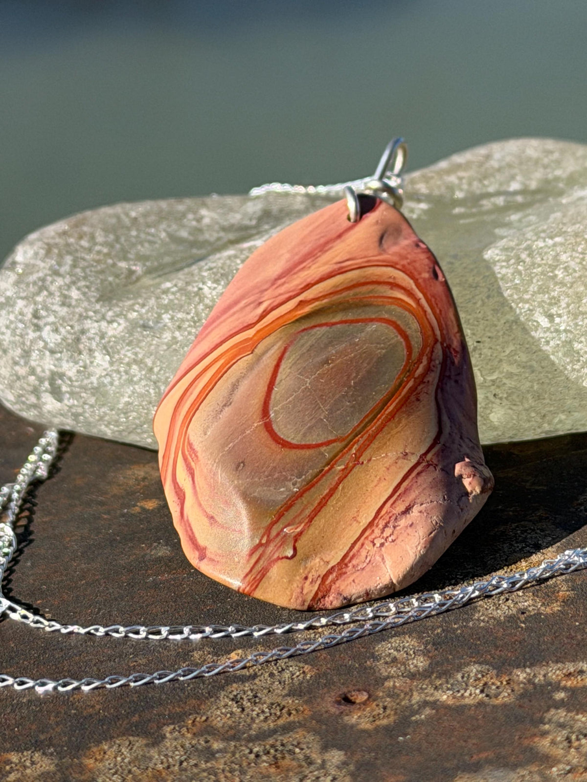 Stunning rhyolite necklace, ethical jewellery, bohemian necklace, unusual jewellery, unique gemstone pendant, orange gemstone necklace