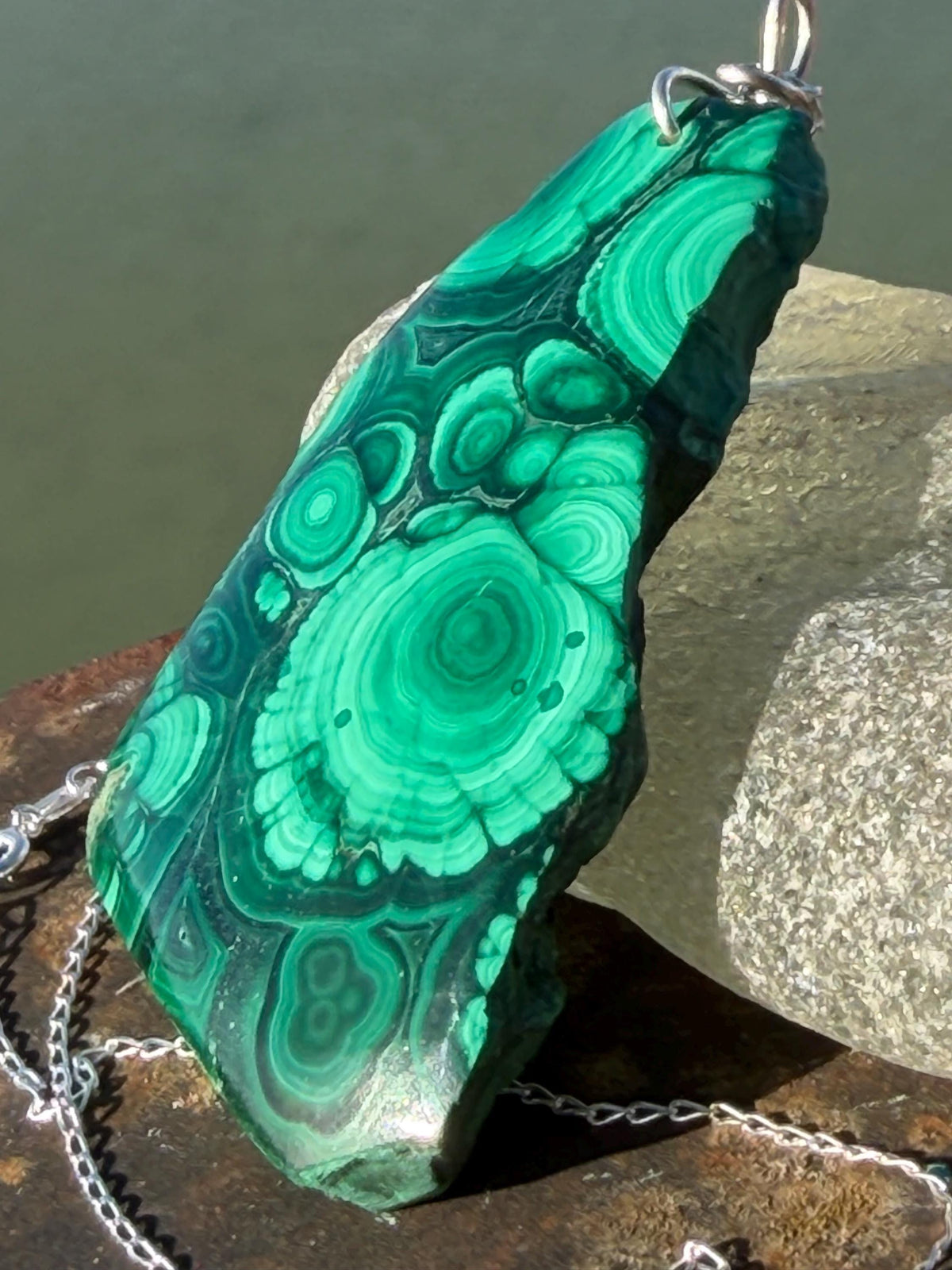 LARGE Azurite malachite necklace, malachite pendant, large gemstone necklace, green gemstone, Handmade gemstone necklace, boho gift for her