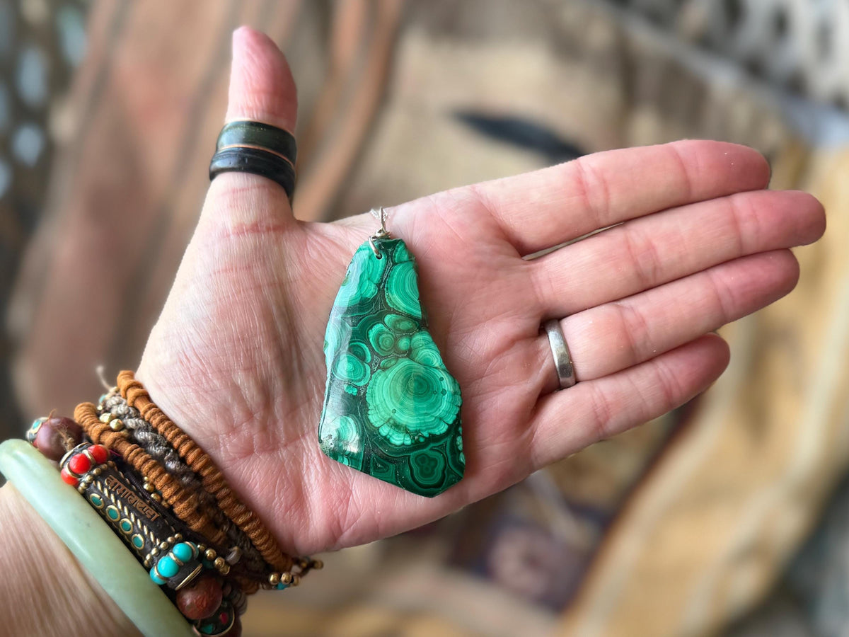 LARGE Azurite malachite necklace, malachite pendant, large gemstone necklace, green gemstone, Handmade gemstone necklace, boho gift for her