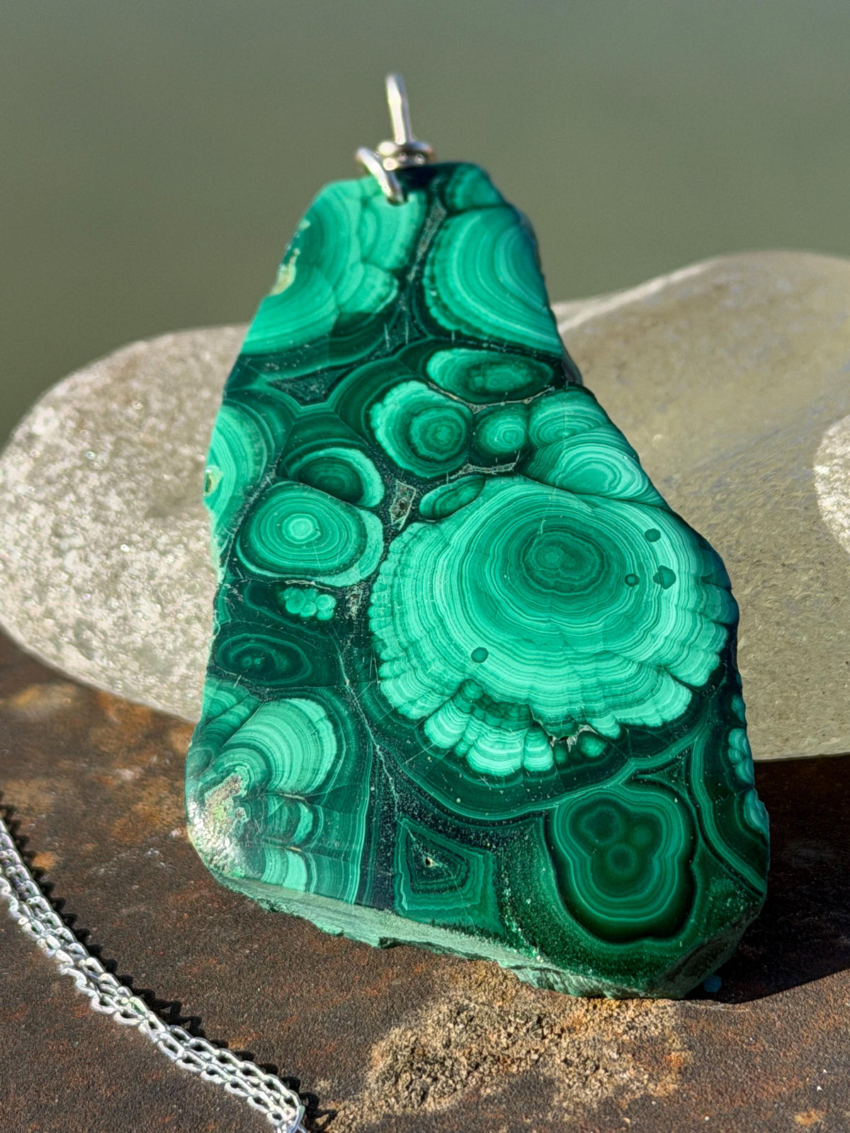 LARGE Azurite malachite necklace, malachite pendant, large gemstone necklace, green gemstone, Handmade gemstone necklace, boho gift for her