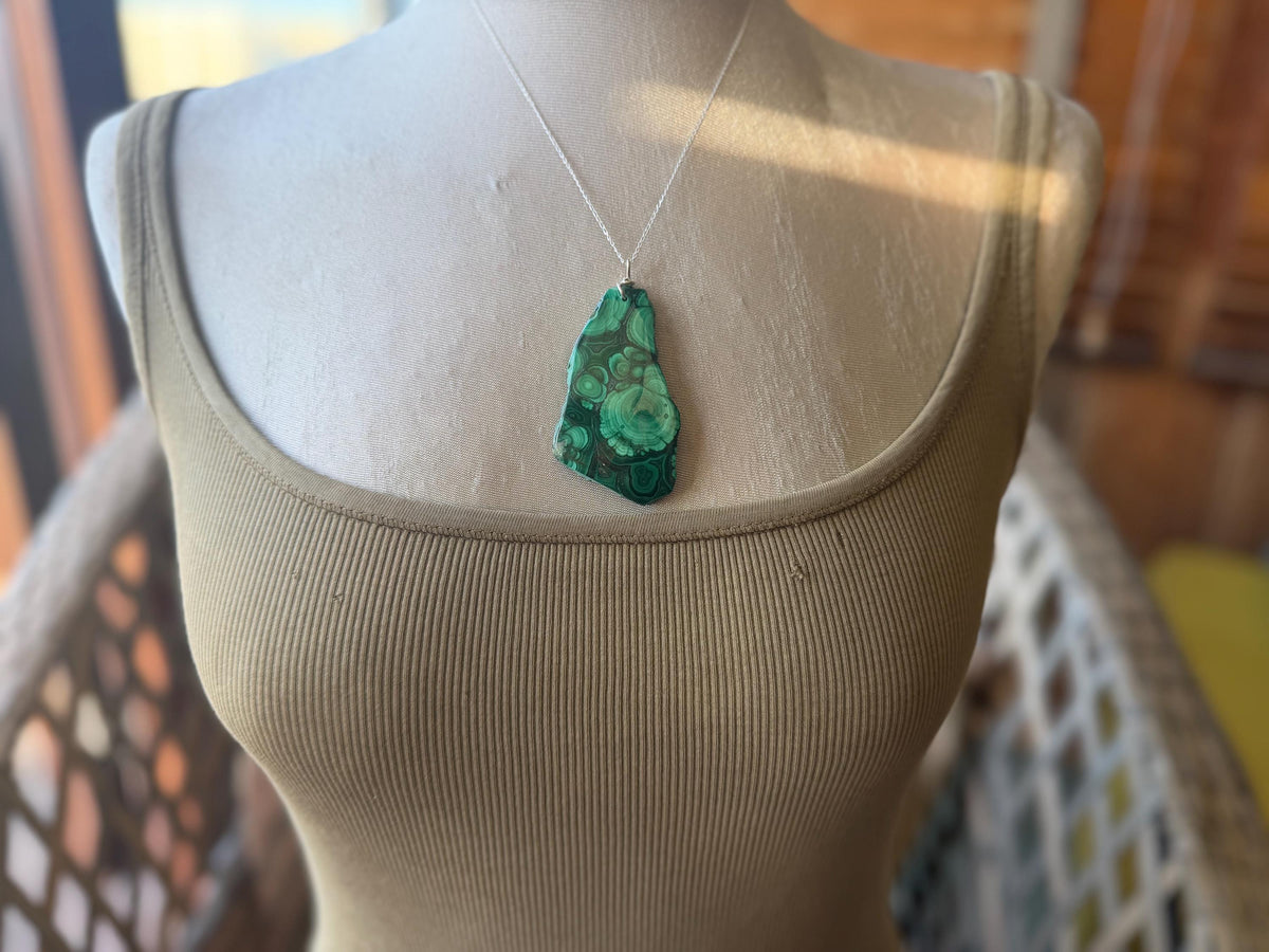 LARGE Azurite malachite necklace, malachite pendant, large gemstone necklace, green gemstone, Handmade gemstone necklace, boho gift for her