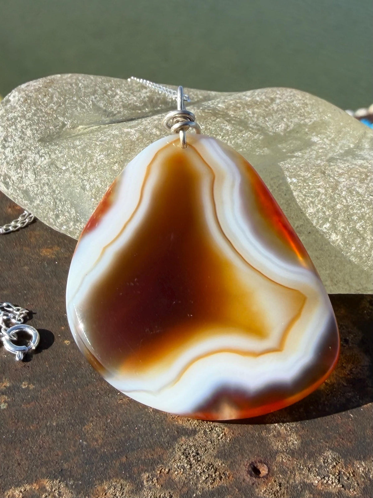 Agate necklace, ethical jewellery, bohemian necklace, unusual jewellery, agate pendant, white gemstone necklace. Boho jewellery