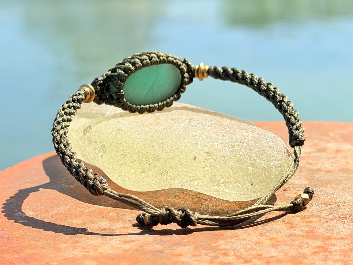 Stunning macrame wrapped aventurine bracelet, ethical jewellery, unusual jewellery, macrame jewellery. Green macrame bracelet Boho jewellery