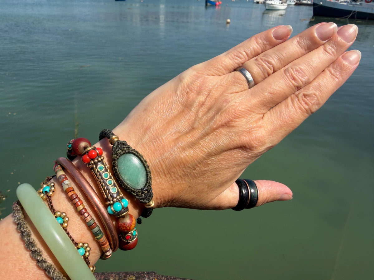 Stunning macrame wrapped aventurine bracelet, ethical jewellery, unusual jewellery, macrame jewellery. Green macrame bracelet Boho jewellery