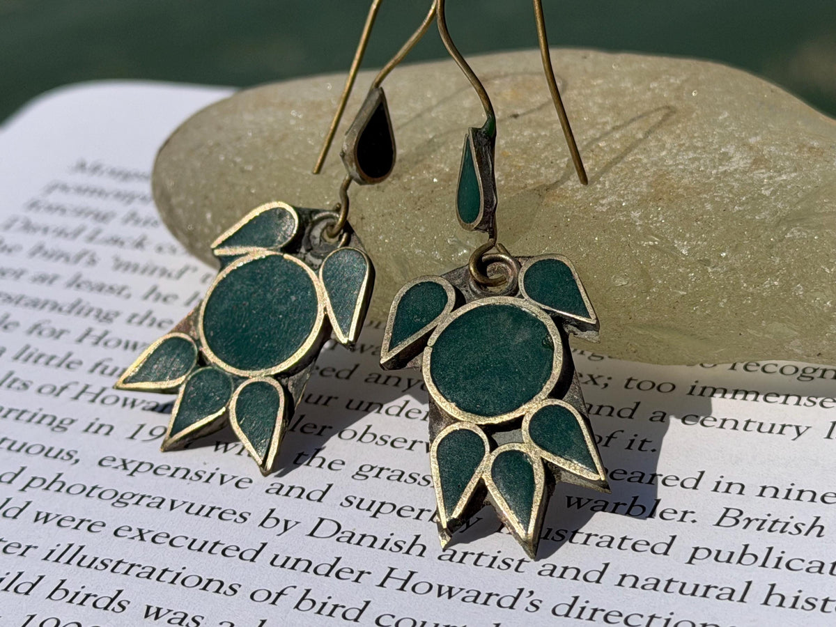 Gypsy jewellery, vintage turtle earrings, green jewellery, ethical jewellery, gypsy earrings, romantic gifts, eco friendly jewellery