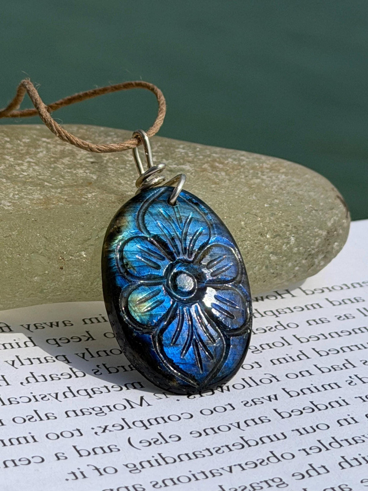Carved labradorite necklace on recycled silver. Boho necklace, ethical jewellery, eco friendly necklace, gift for her, labradorite flower.