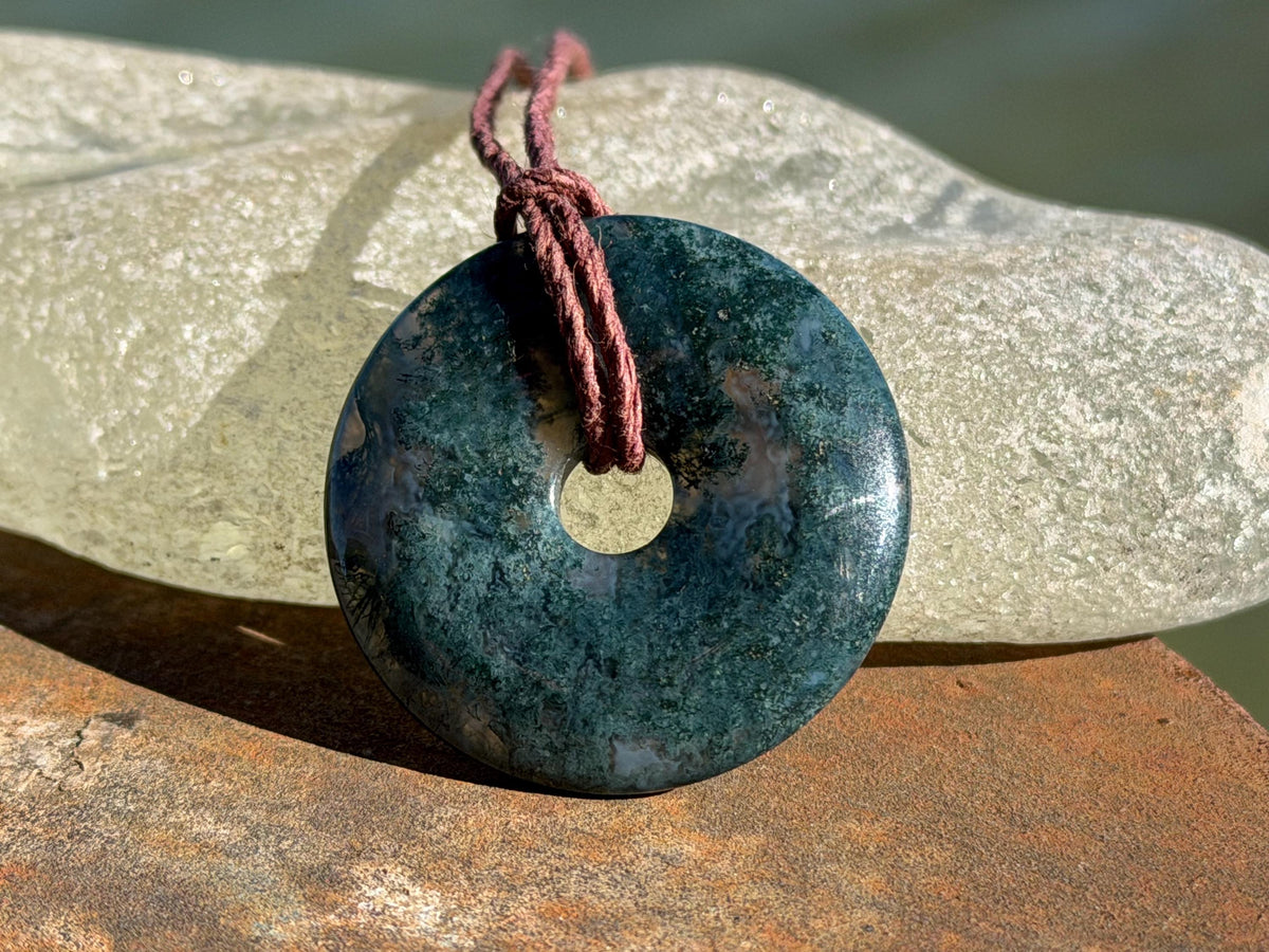 Moss agate necklace, moss agate pendant, large gemstone necklace, green gemstone, gift for gardener. Handmade necklace, boho gift for her