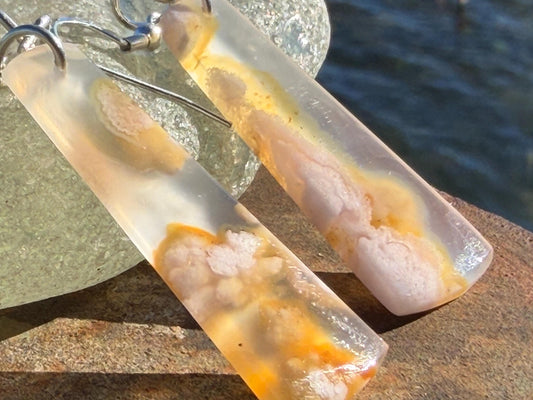 Cherry blossom agate earrings, ethical jewellery, white and silver earrings. Stunning unique earrings made with ethically sourced gemstones.