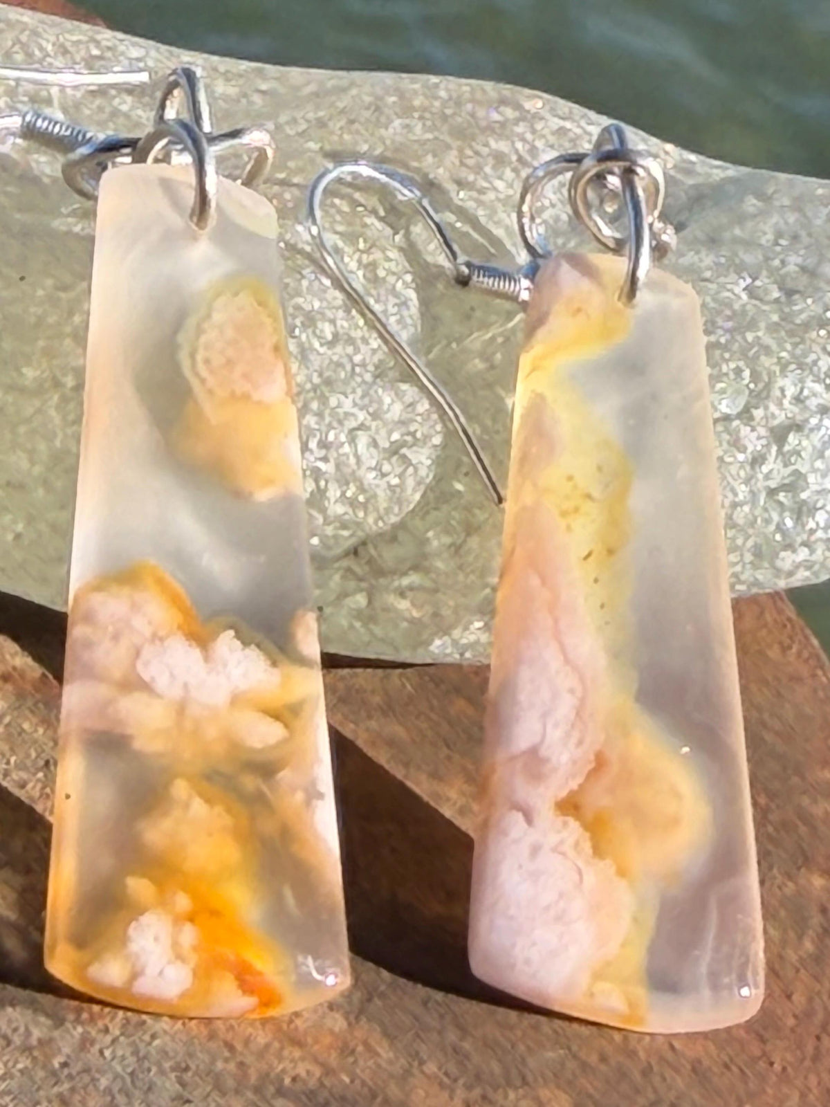 Cherry blossom agate earrings, ethical jewellery, white and silver earrings. Stunning unique earrings made with ethically sourced gemstones.