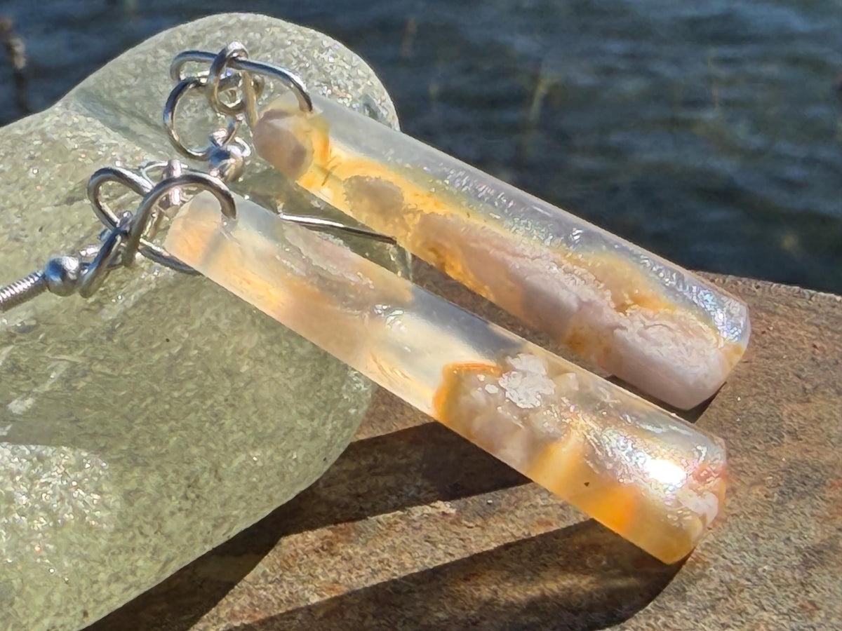 Cherry blossom agate earrings, ethical jewellery, white and silver earrings. Stunning unique earrings made with ethically sourced gemstones.