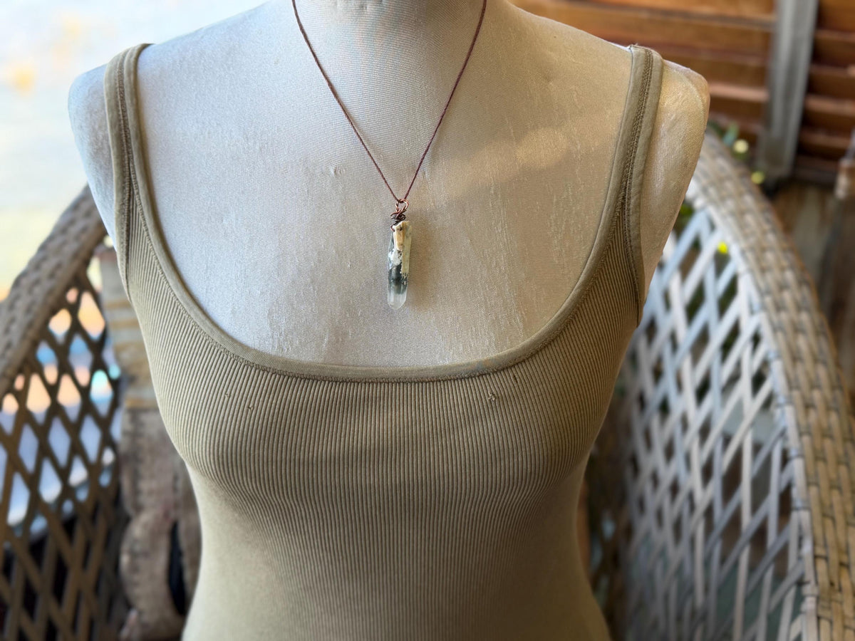 Raw moss agate necklace. Rustic moss agate pendant, large gemstone necklace, green gemstone, gift for gardener. Handmade necklace.
