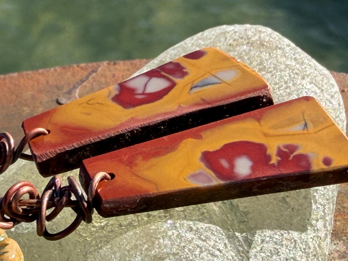 Picasso jasper gemstone earrings. Ethical jewellery, orange gemstone earrings. Stunning unique jewellery. Eco friendly unique earrings.