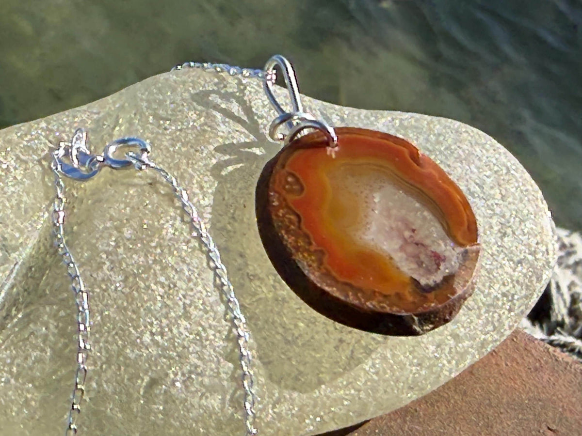 Agate necklace, ethical jewellery, bohemian necklace, unusual jewellery, agate pendant, white gemstone necklace. Boho jewellery
