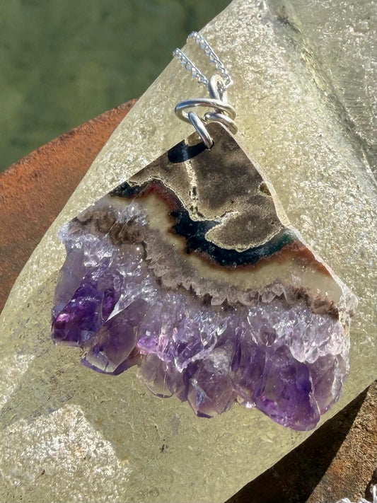 Amethyst pendant, amethyst necklace, amethyst jewellery, unusual gift for him, boho handmade necklace, romantic gift for her, boho pendant