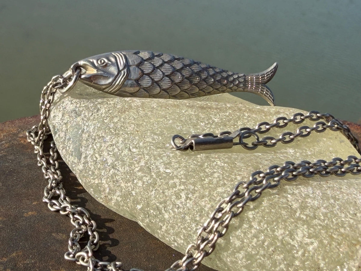 Vintage fish necklace. Vintage necklace, boho necklace, ethical jewellery, eco friendly necklace, gift for her, fish pendant for him