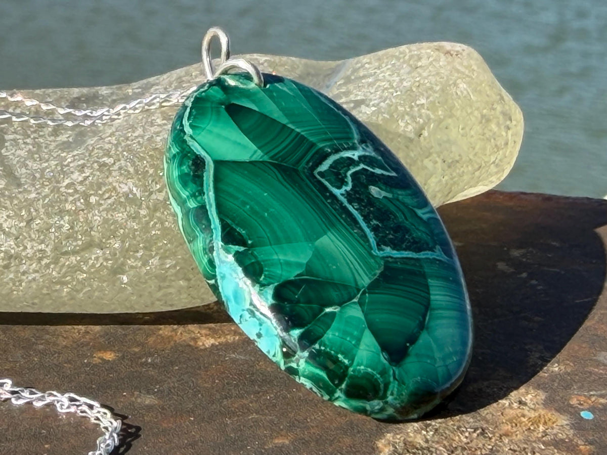 Azurite malachite necklace, malachite pendant, large gemstone necklace, green gemstone, Handmade gemstone necklace, boho gift for her