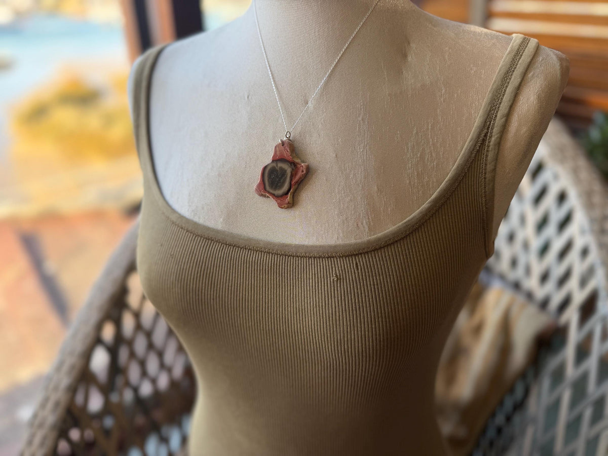 Eco friendly handmade necklace made from Rhodochrosite & recycled silver. Ethical jewellery. Unique handmade jewellery. Orange necklaces.